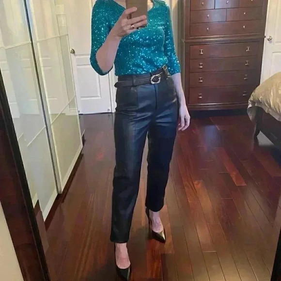 Reitman’s Sparkly Sequin Dressy Top  Scoop Neck 3/4 Bracelet Sleeve Teal XS NEW - Picture 4 of 16